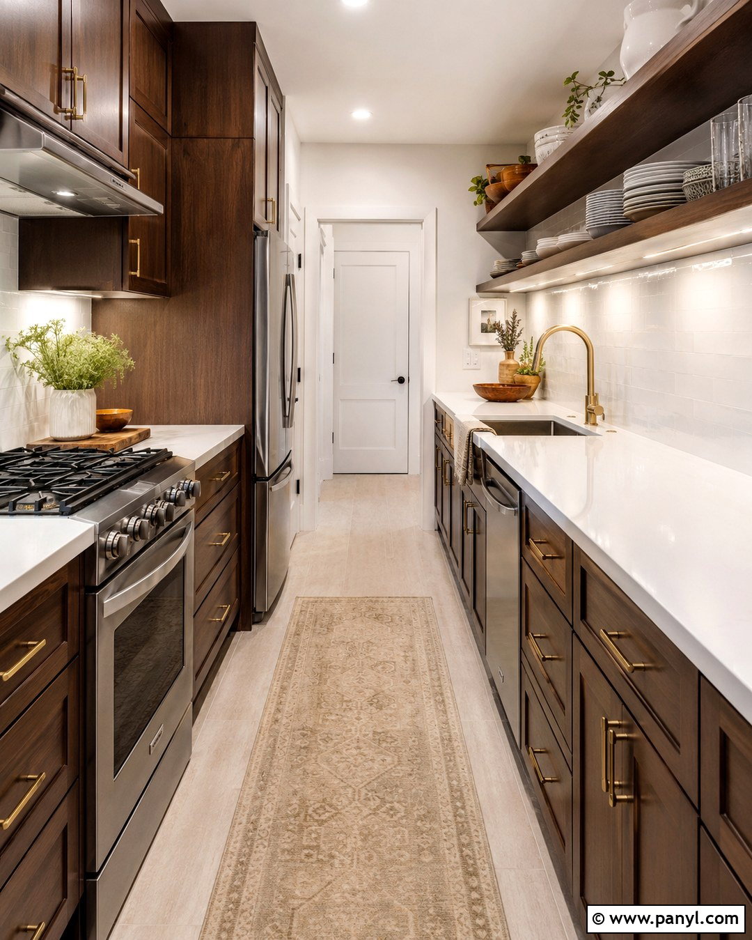 Brown Cabinets In A Galley Kitchen - 20 White Walls Brown Cabinets