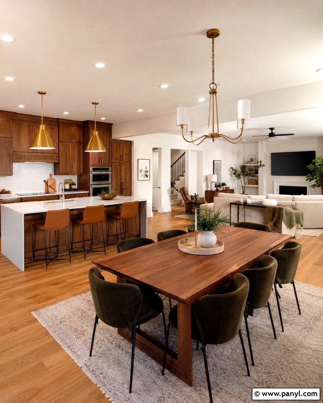 Brown Cabinets In An Open Plan Kitchen - 20 White Walls Brown Cabinets
