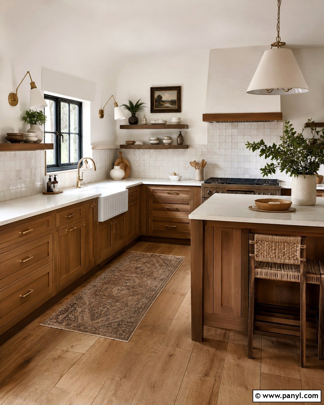 Brown Cabinets With A White Farmhouse Sink - 20 White Walls Brown Cabinets