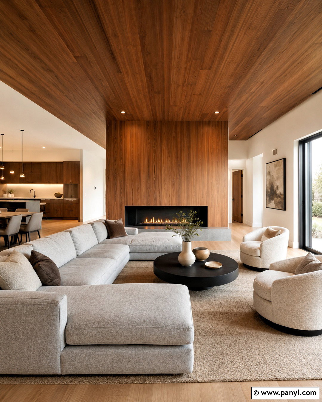 Brown Ceiling With A Matching Fireplace Wall - 20 brown ceiling living room ideas