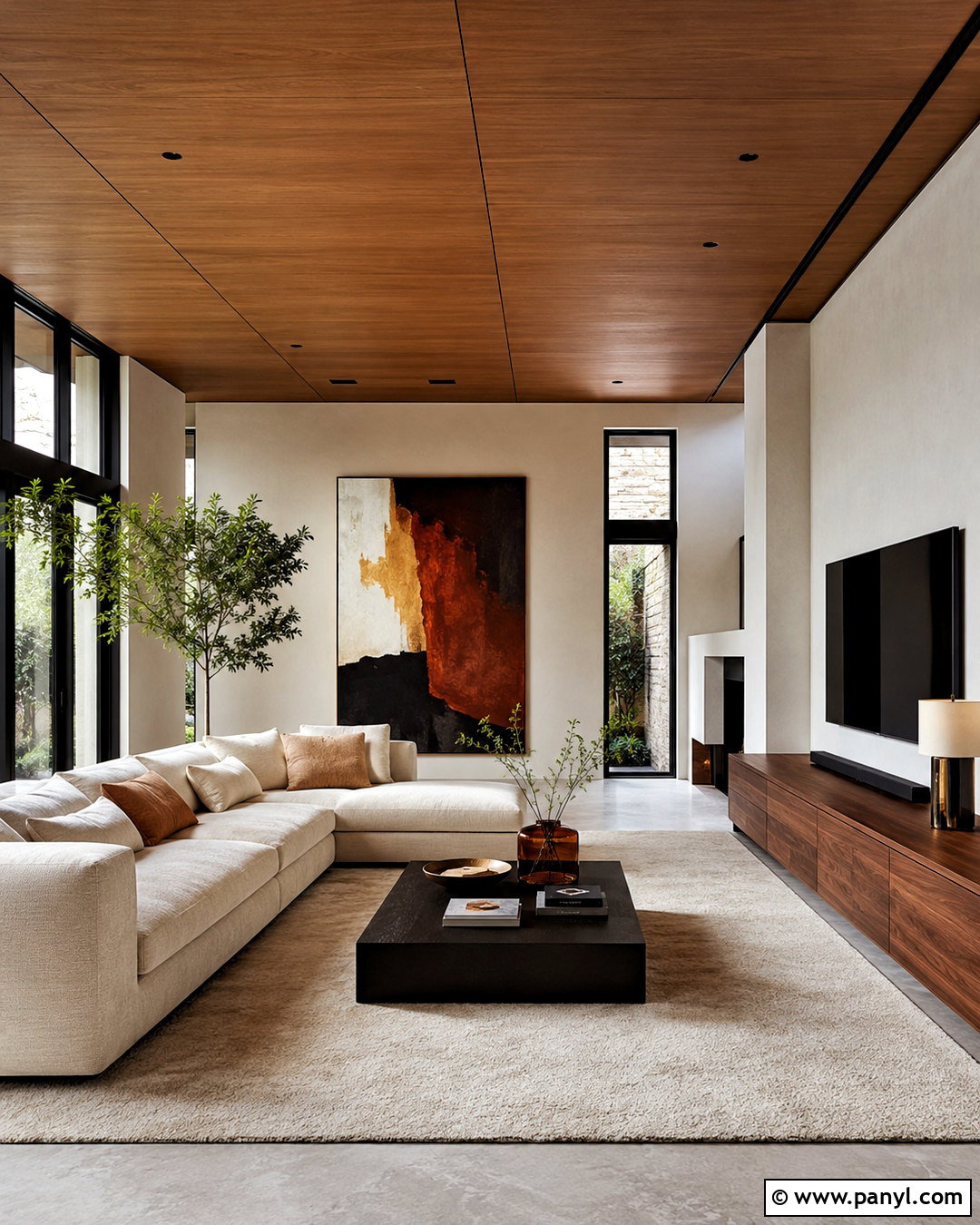 Brown Ceiling With Black Modern Accents - 20 brown ceiling living room ideas