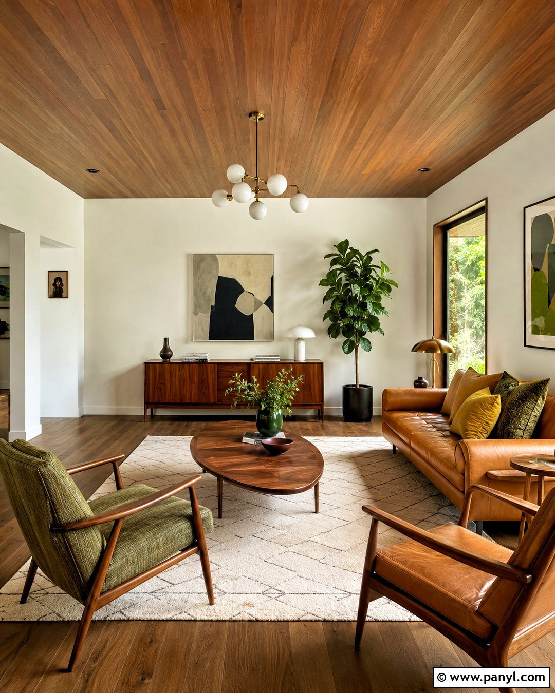 Brown Ceiling With Midcentury Modern Furniture - 20 brown ceiling living room ideas