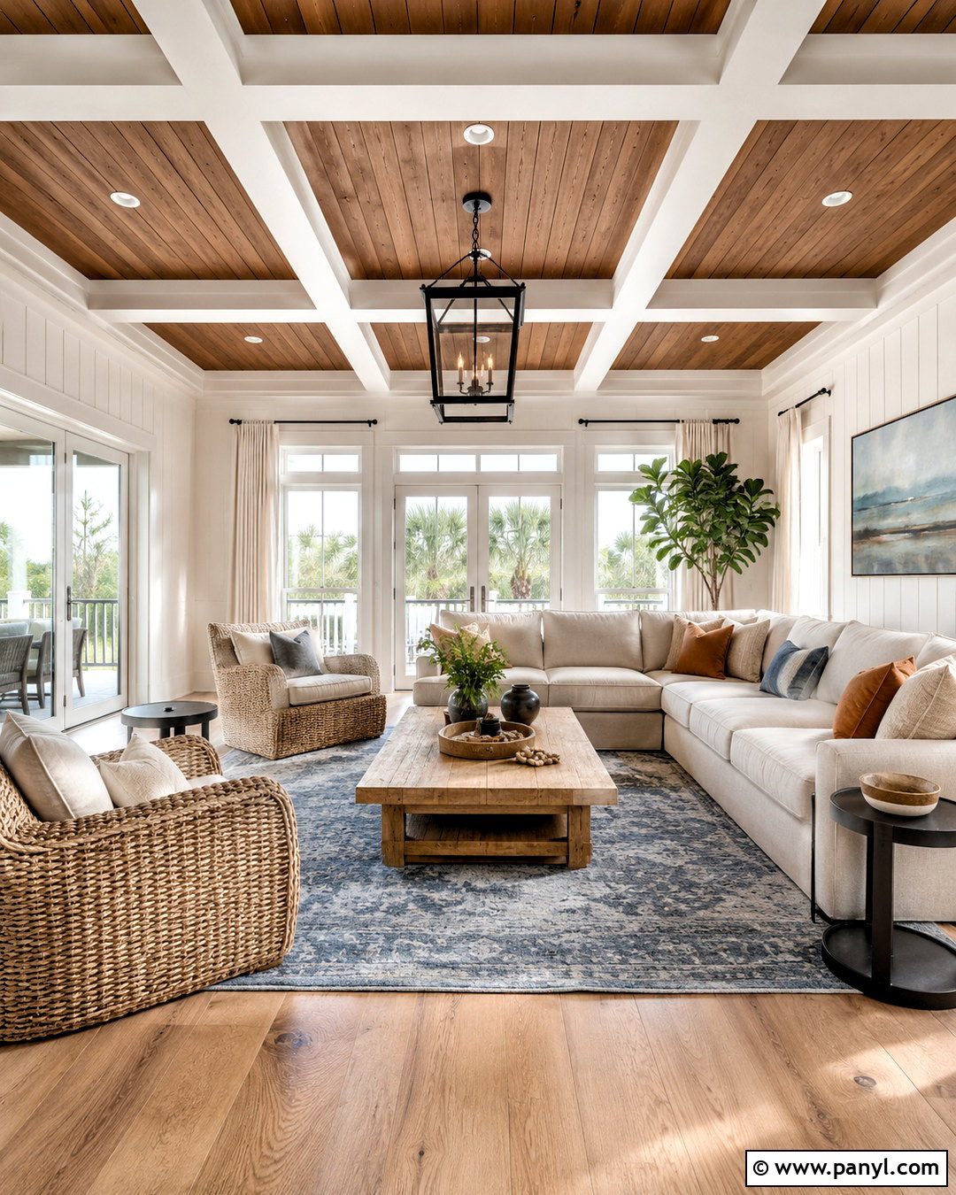 Brown Ceiling With White Painted Beams - 20 brown ceiling living room ideas
