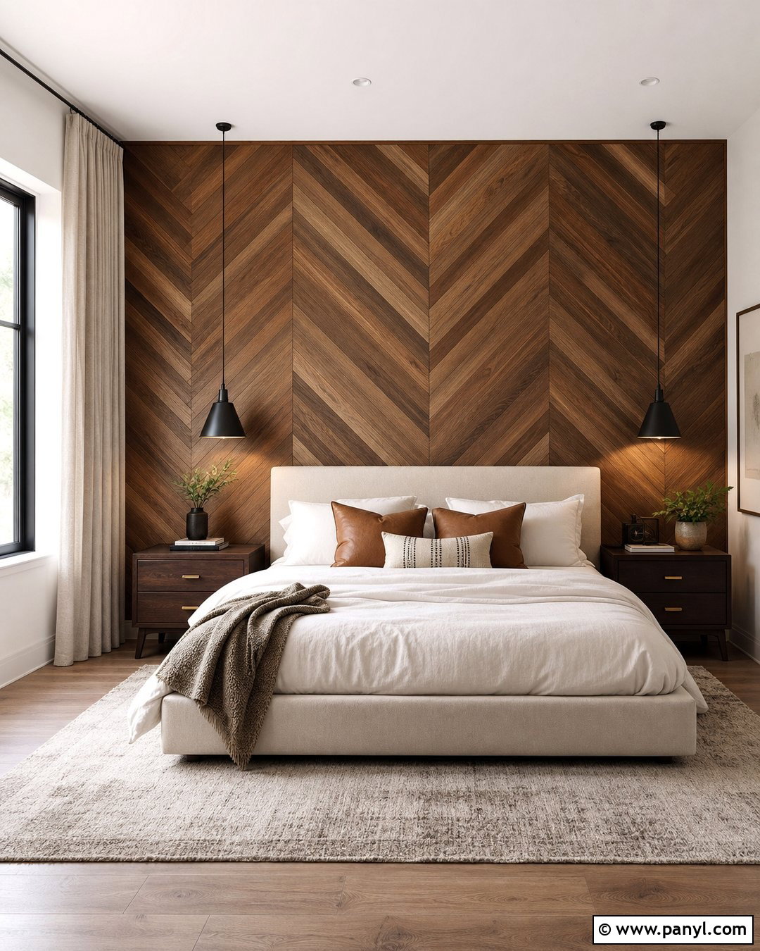 Brown Chevron Wood Feature Wall - 35 Brown Feature Wall Ideas