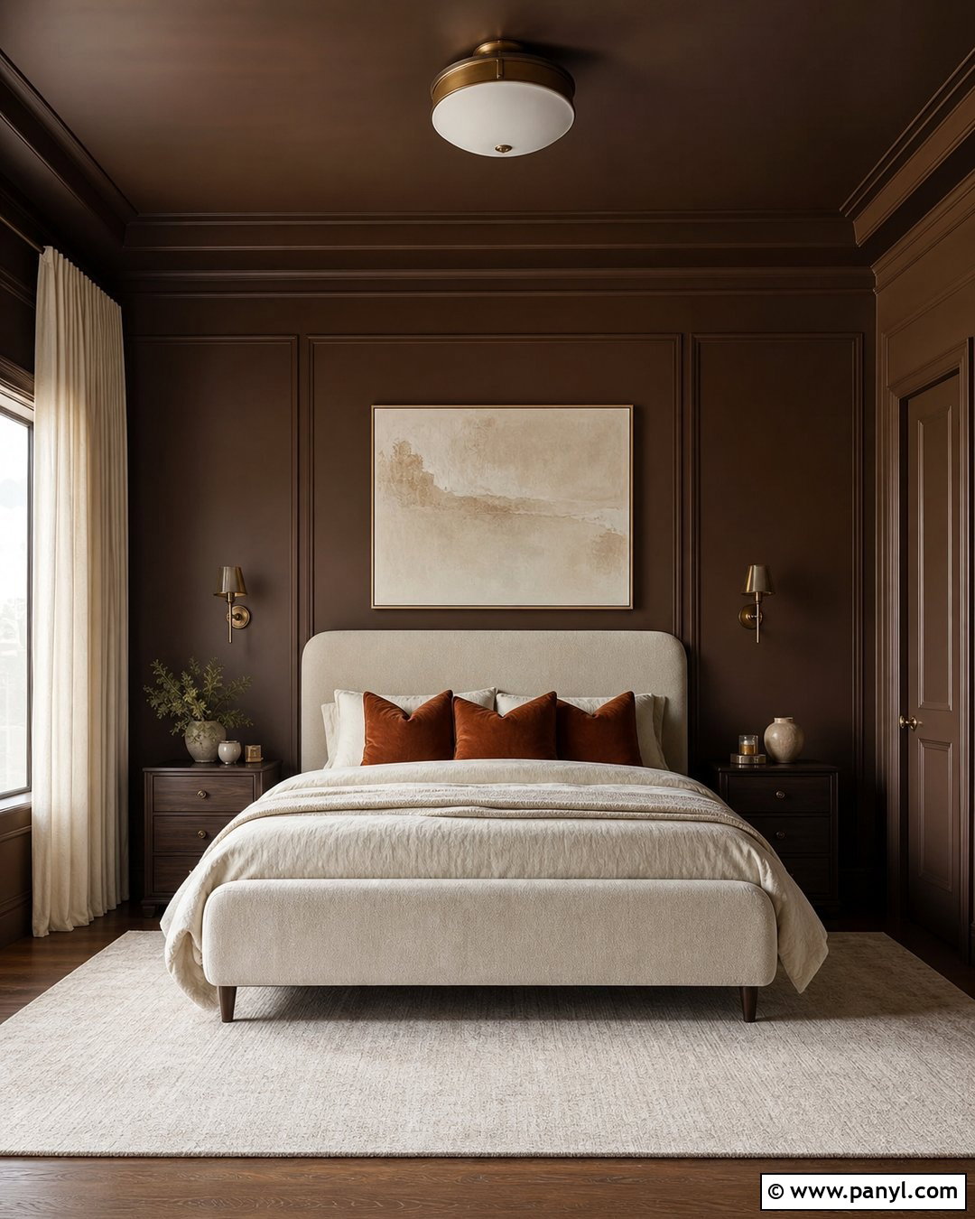 Brown Color Drenched Bedroom - 30 brown painted walls