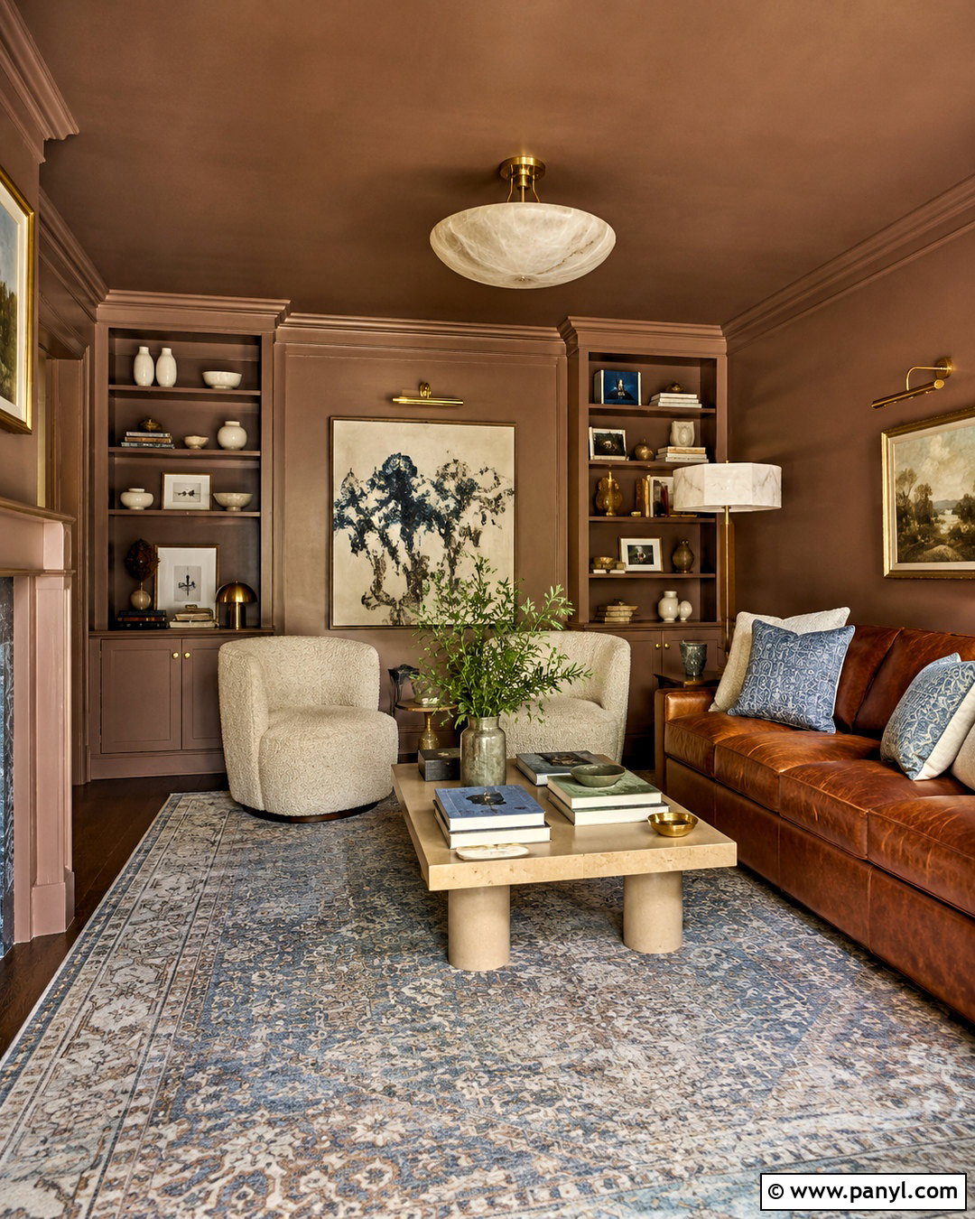 Brown Color-Drenched Living Room - 20 brown ceiling living room ideas