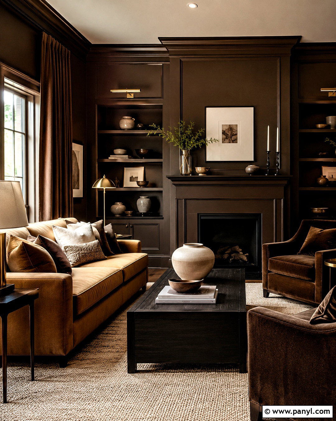 Brown Color Drenched Living Room With Tonal Decor - 20 brown living room walls
