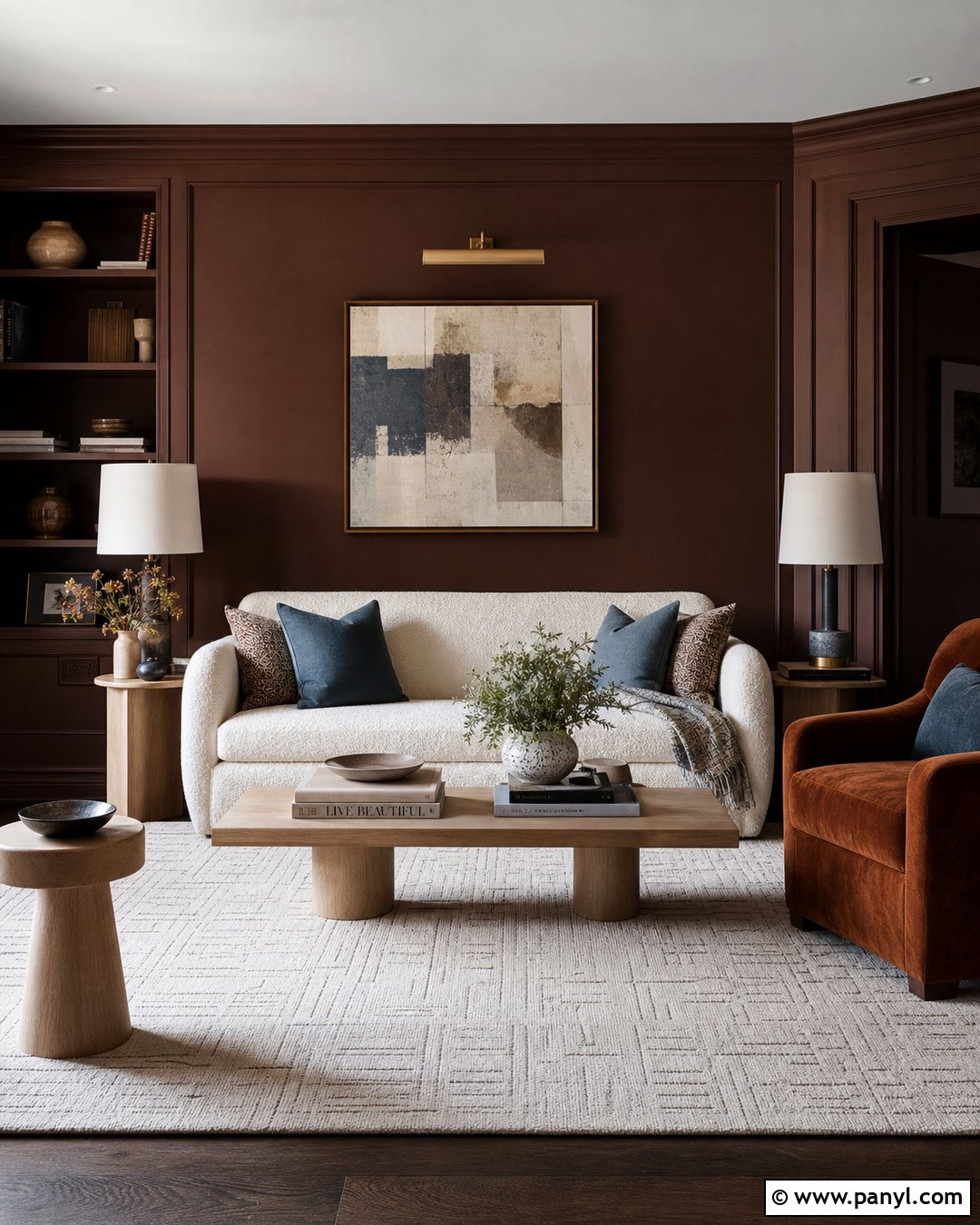 Brown Color-Drenched Living Room - 35 Brown Wall Color Ideas