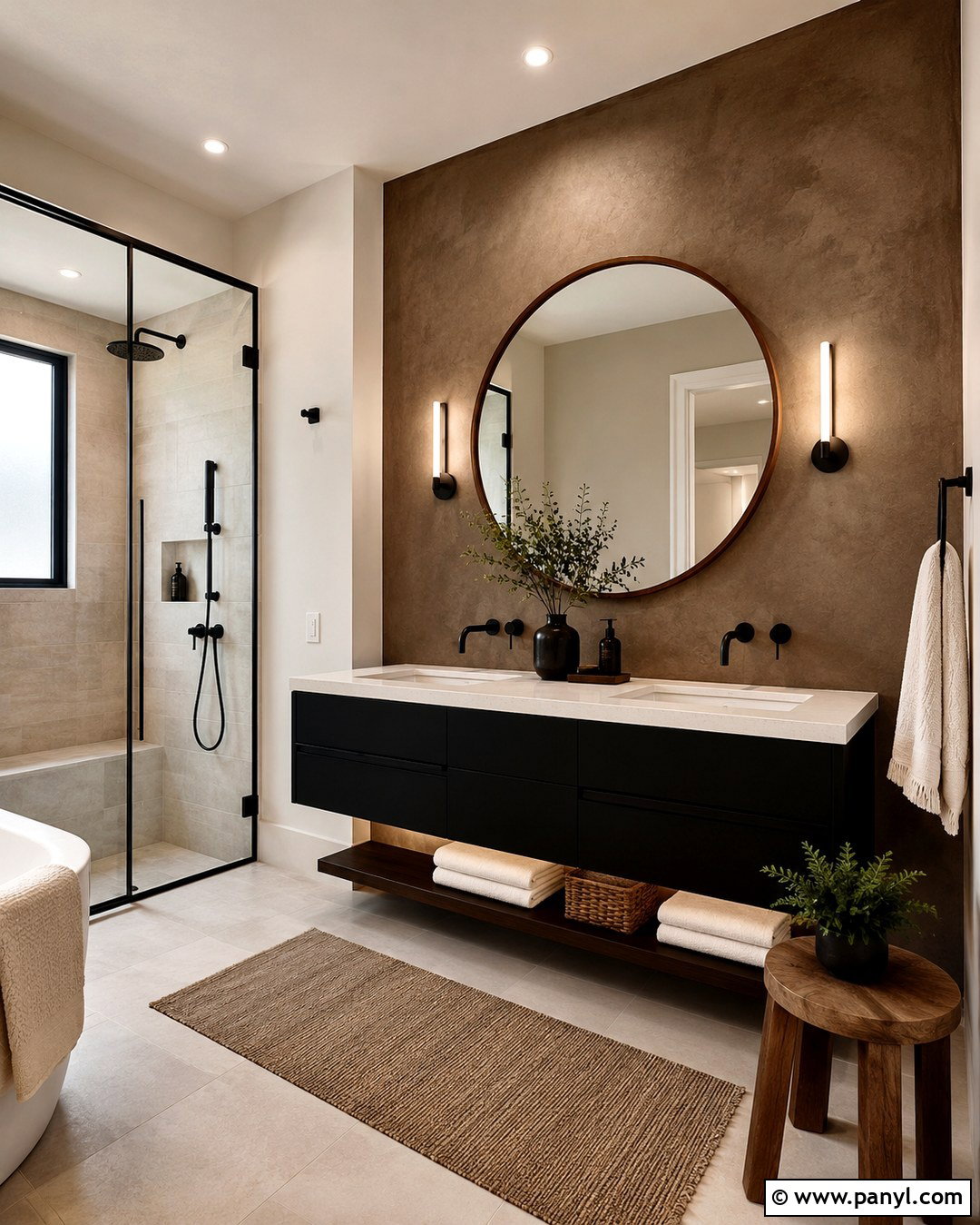 Brown Concrete Wall With Black Vanity - 20 Brown Black Accent Wall Ideas