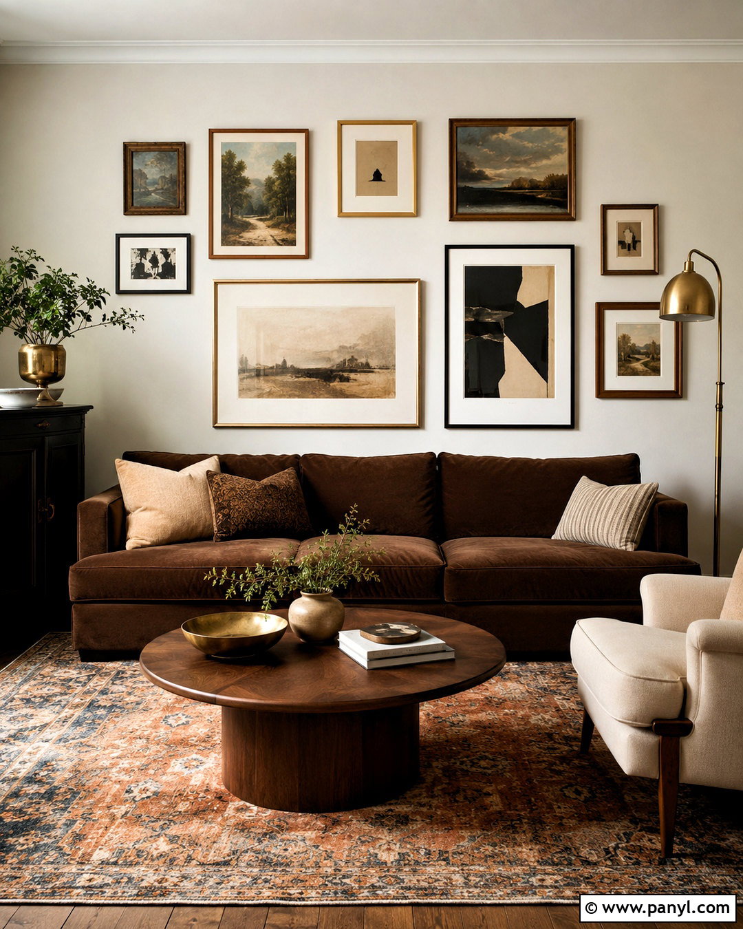 Brown Couch With A Gallery Wall - 20 living room inspiration brown couch ideas