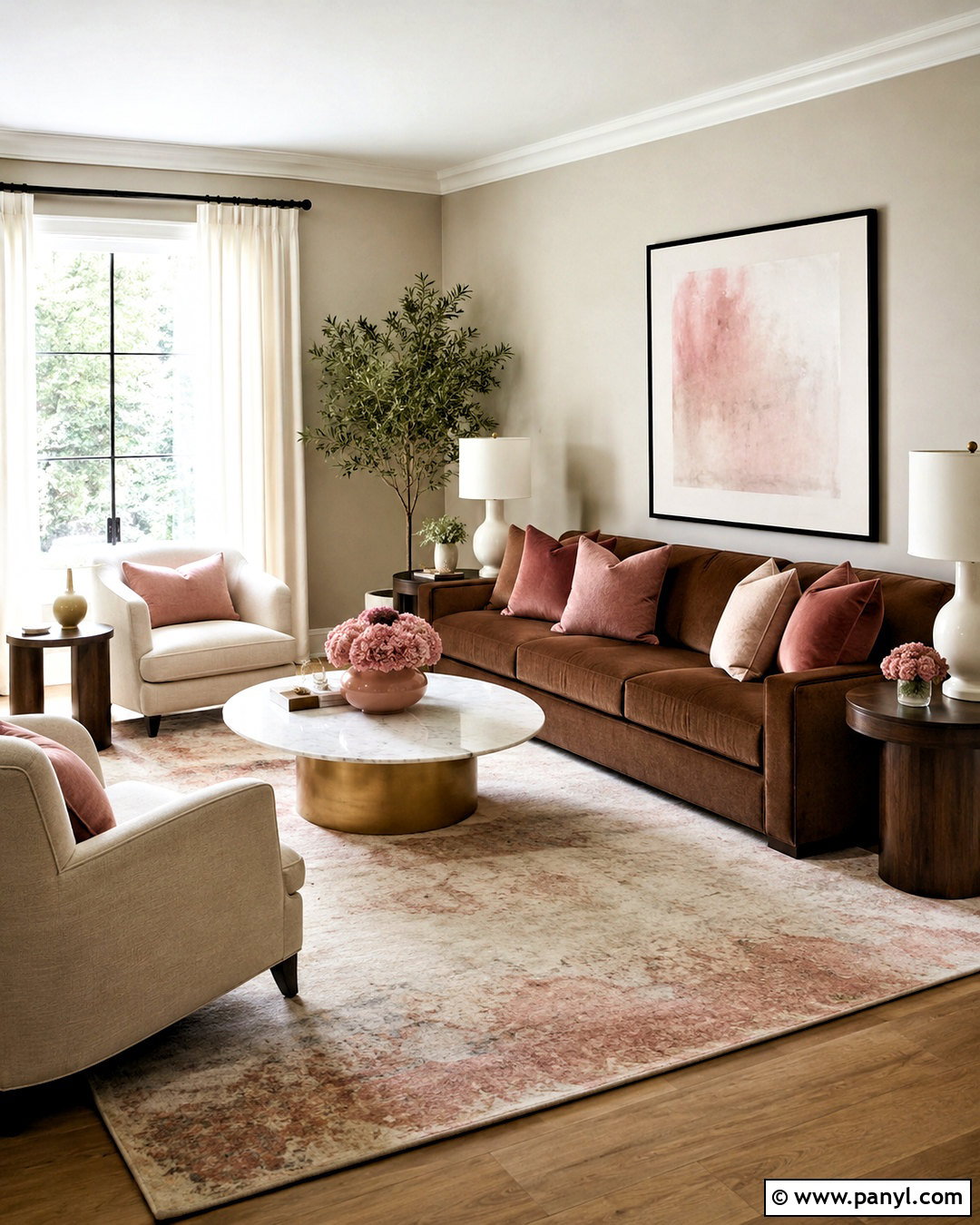 Brown Couch With Blush Pink Accents - 20 living room inspiration brown couch ideas