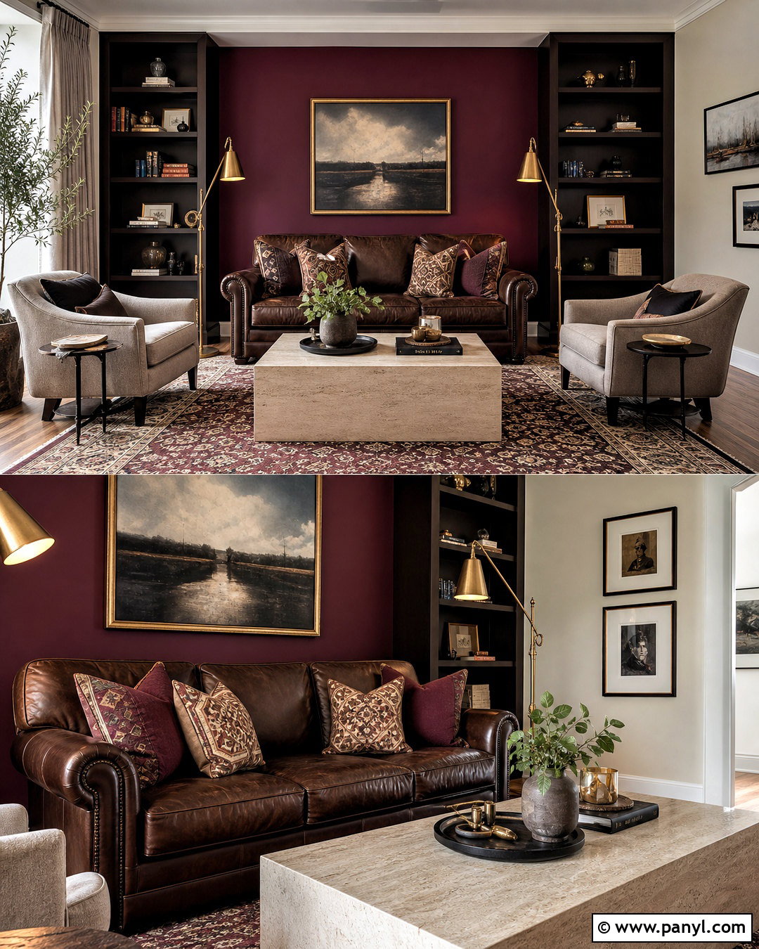 Brown Couch With Deep Plum - 20 living room brown couch color schemes