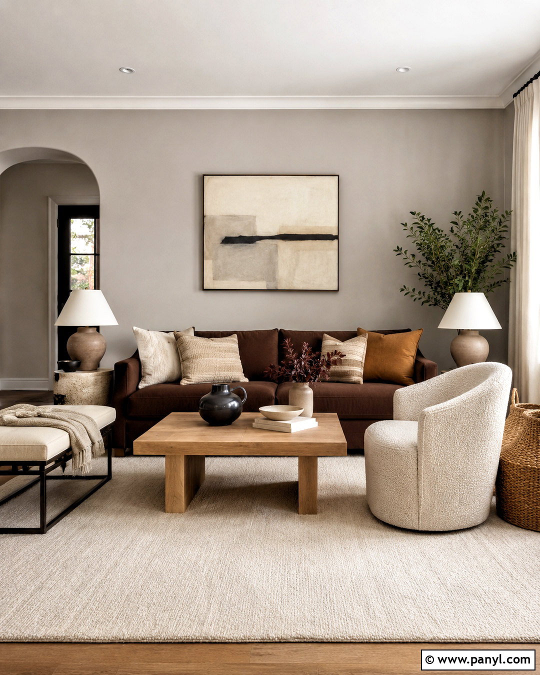 Brown Couch With Neutral Layered Decor - 20 living room designs with brown couches