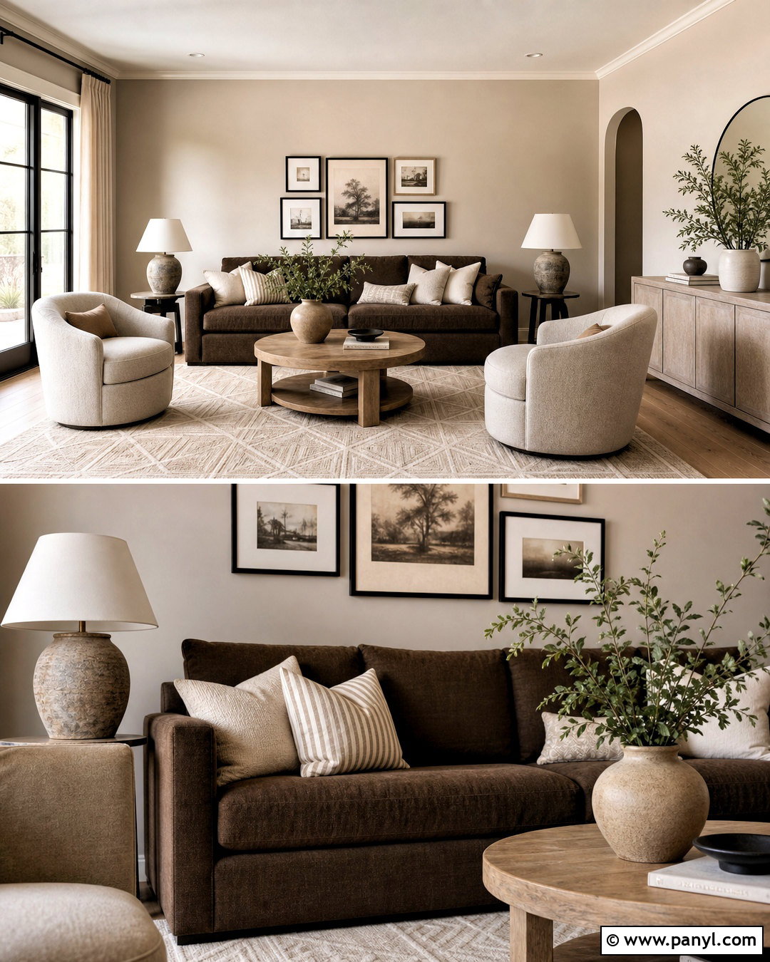 Brown Couch With Soft Greige - 20 living room brown couch color schemes