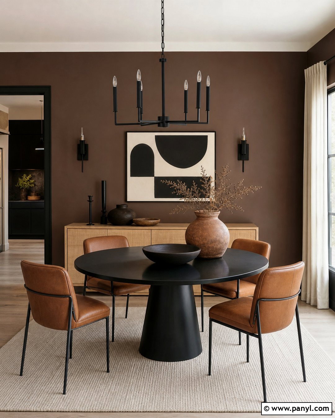 Brown Dining Room With Black Accents - 35 Brown Wall Room Ideas