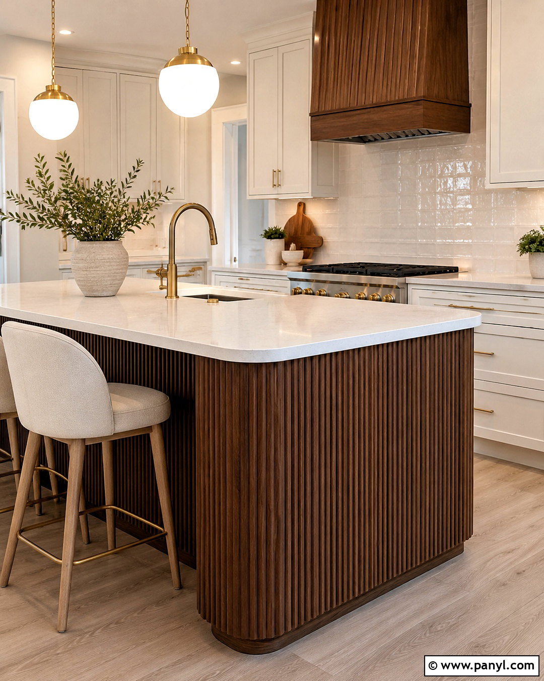 Brown Fluted Kitchen Island Paneling - 20 brown panelling ideas