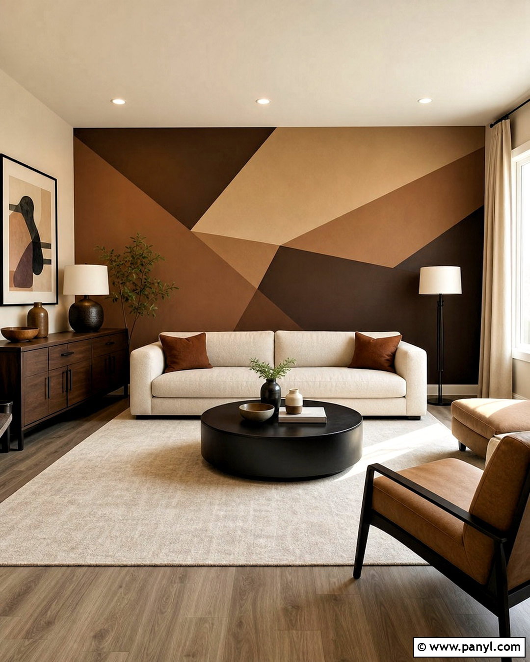 Brown Geometric Accent Wall - 20 brown accent wall living room ideas
