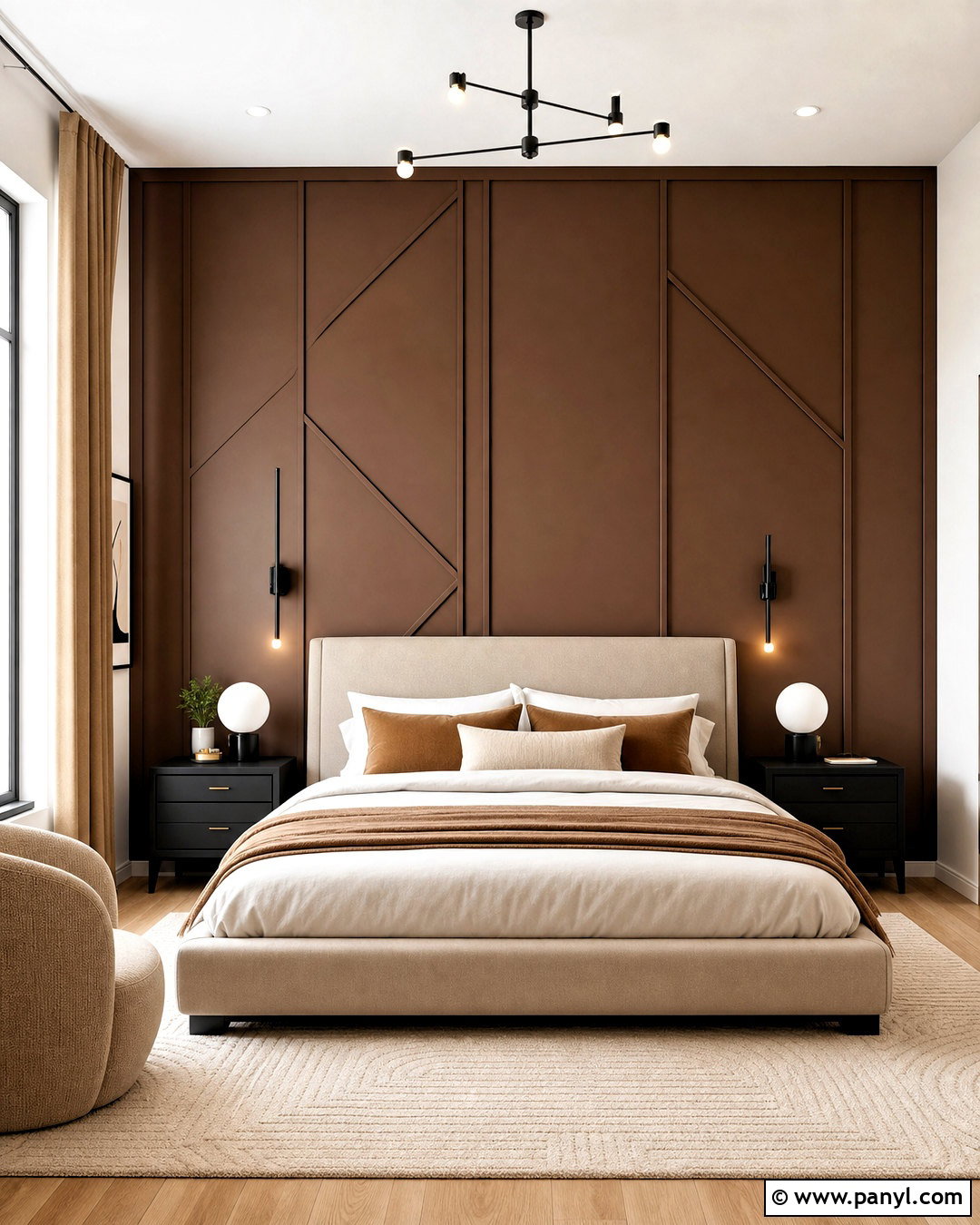 Brown Geometric Accent Wall - 20 brown accent wall bedroom ideas