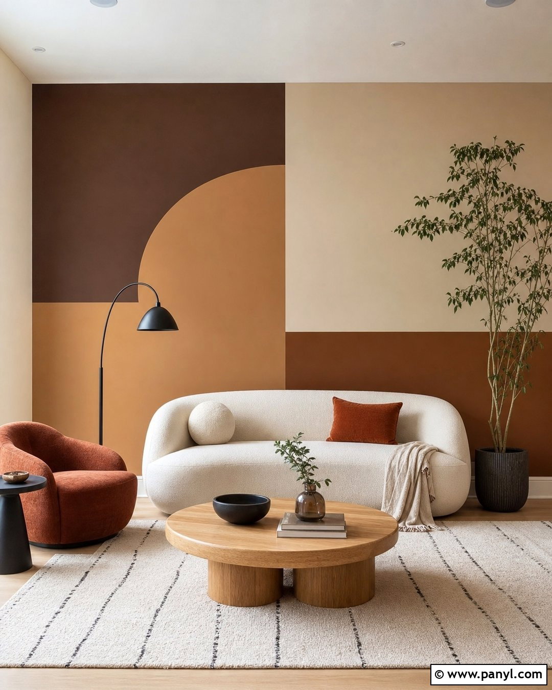 Brown Geometric Painted Feature Wall - 35 Brown Feature Wall Ideas