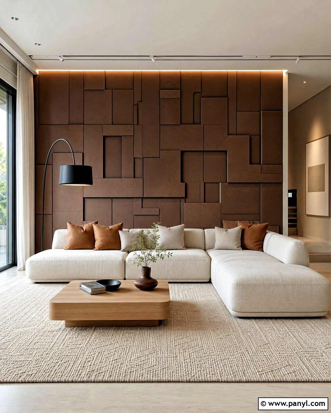 Brown Geometric Panel Living Room - 20 brown wall texture ideas