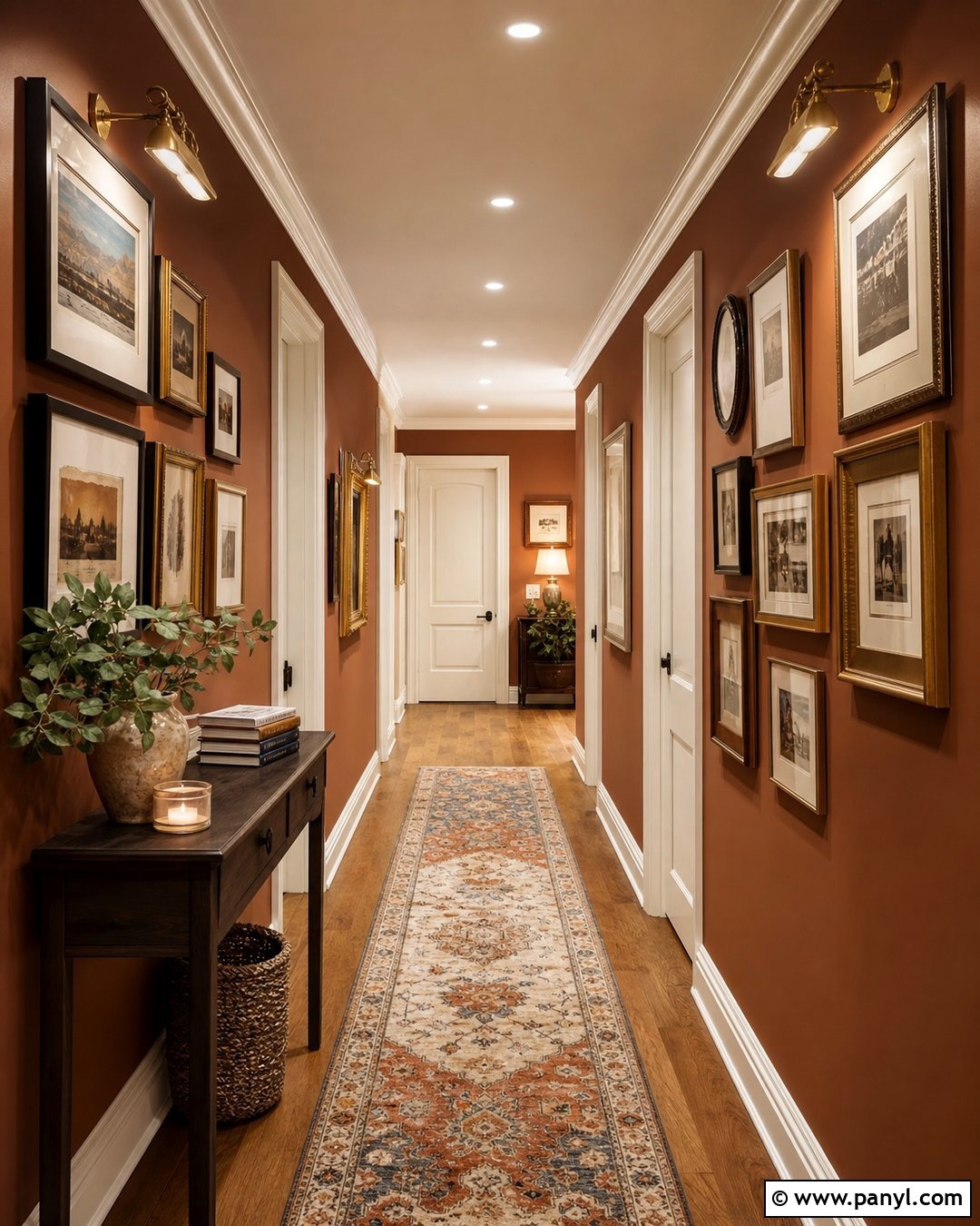 Brown Hallway Gallery Wall - 35 Brown Wall Room Ideas