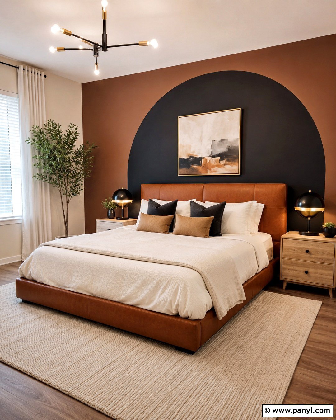 Brown Headboard Wall With Black Arch - 20 Brown Black Accent Wall Ideas