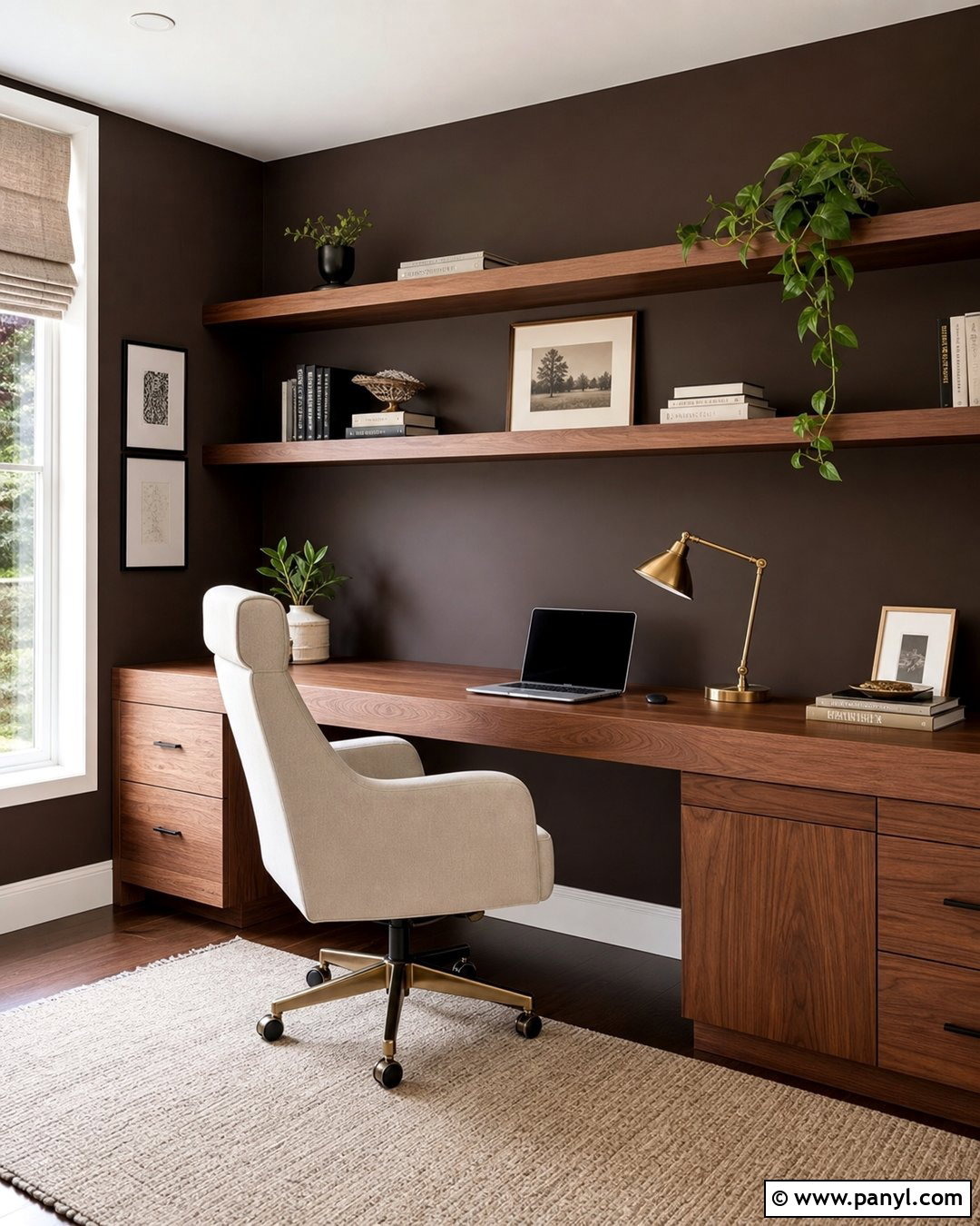 Brown Home Office Feature Wall - 35 Brown Feature Wall Ideas