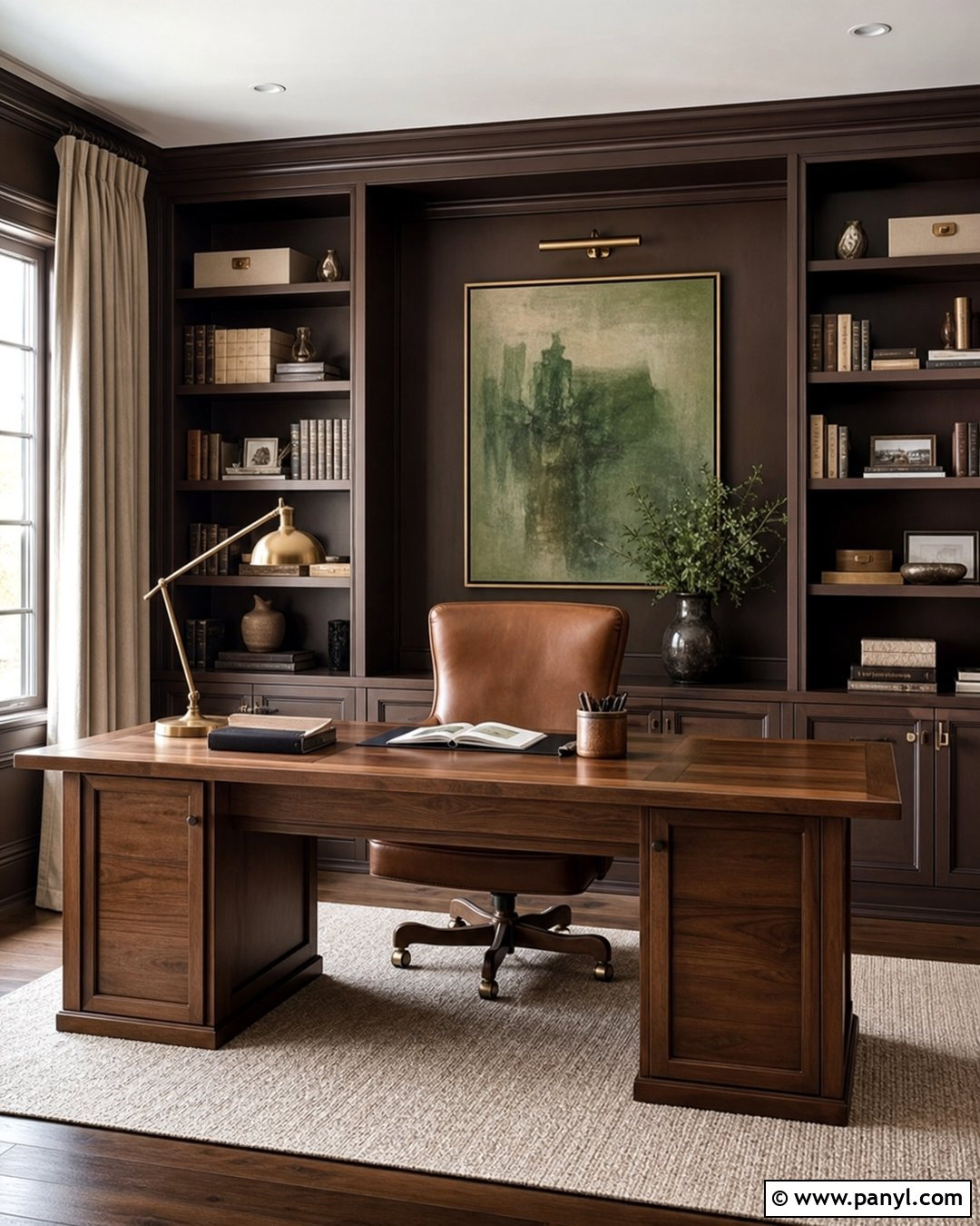 Brown Home Office - 35 Brown Wall Room Ideas