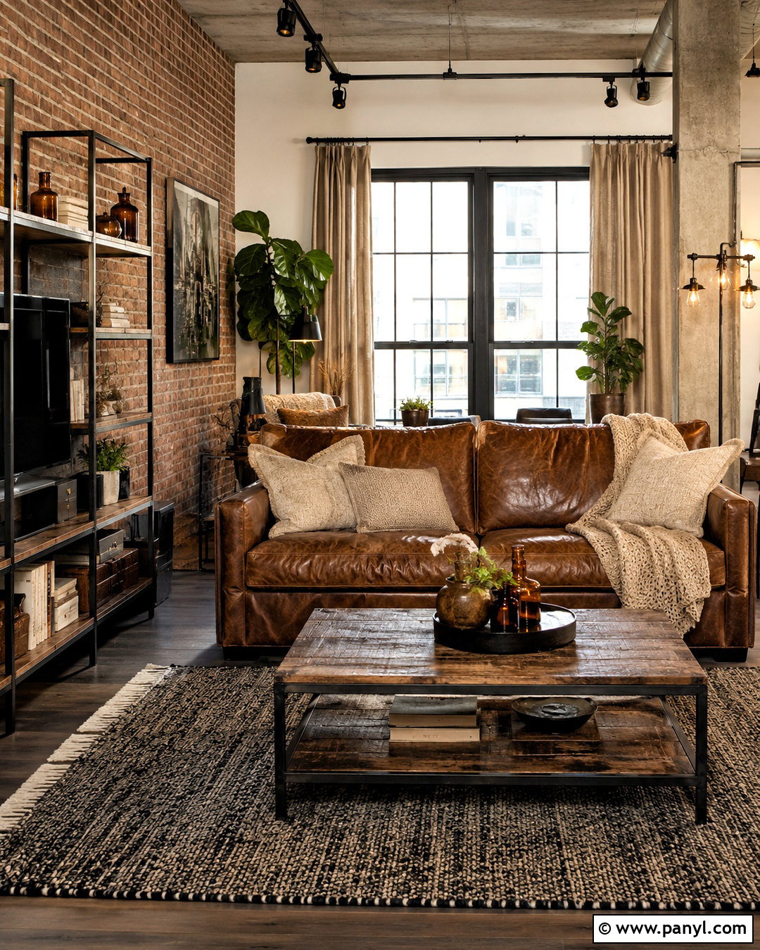 Brown Industrial Apartment - 20 brown apartment aesthetic ideas