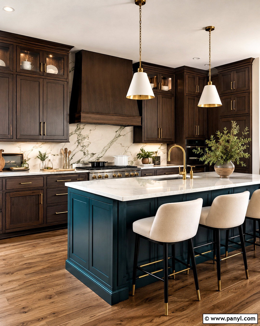 Brown Kitchen Cabinets With Deep Teal - 20 brown kitchen cabinets color schemes