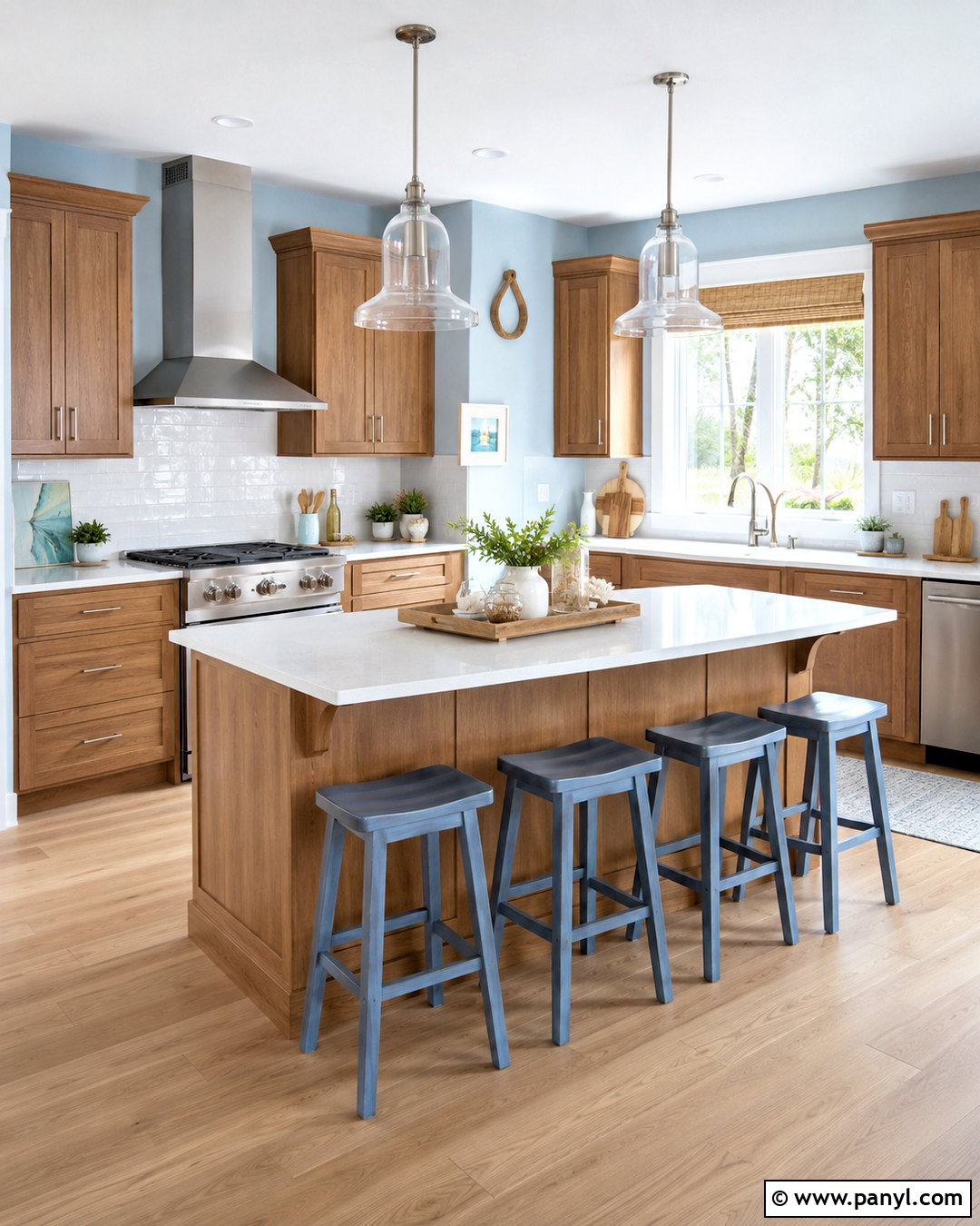 Brown Kitchen Cabinets With Soft Blue - 20 brown kitchen cabinets color schemes