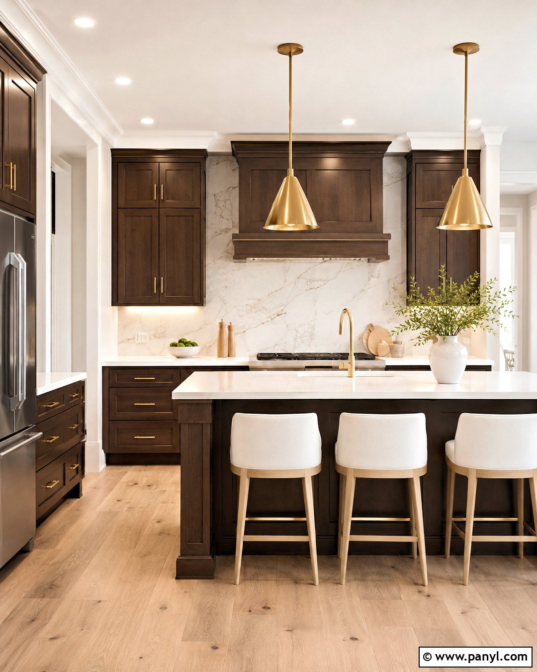 Brown Kitchen Cabinets With White And Brass - 20 brown kitchen cabinets color schemes