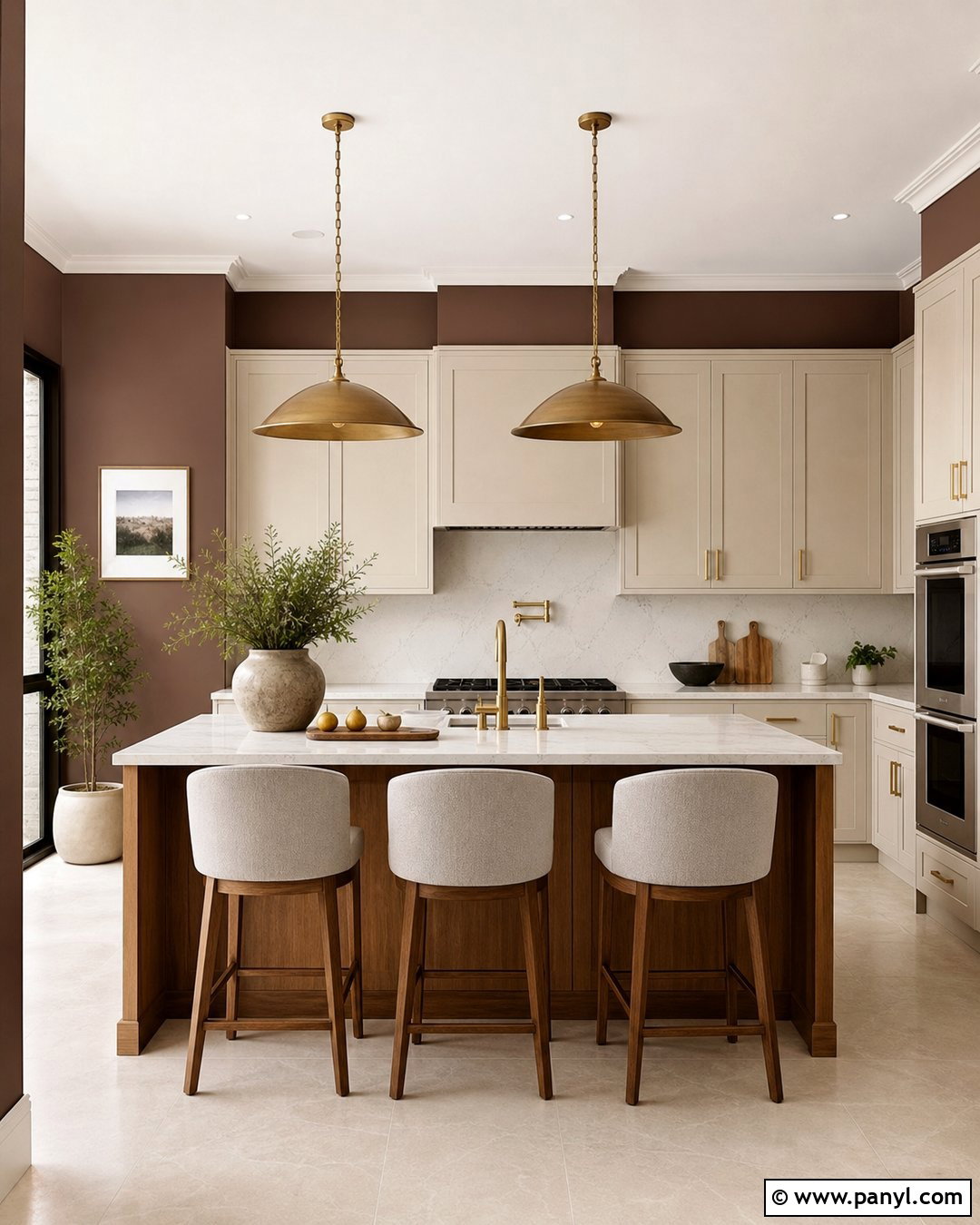 Brown Kitchen Walls With Brass Hardware - 20 Modern Kitchen With Brown Walls