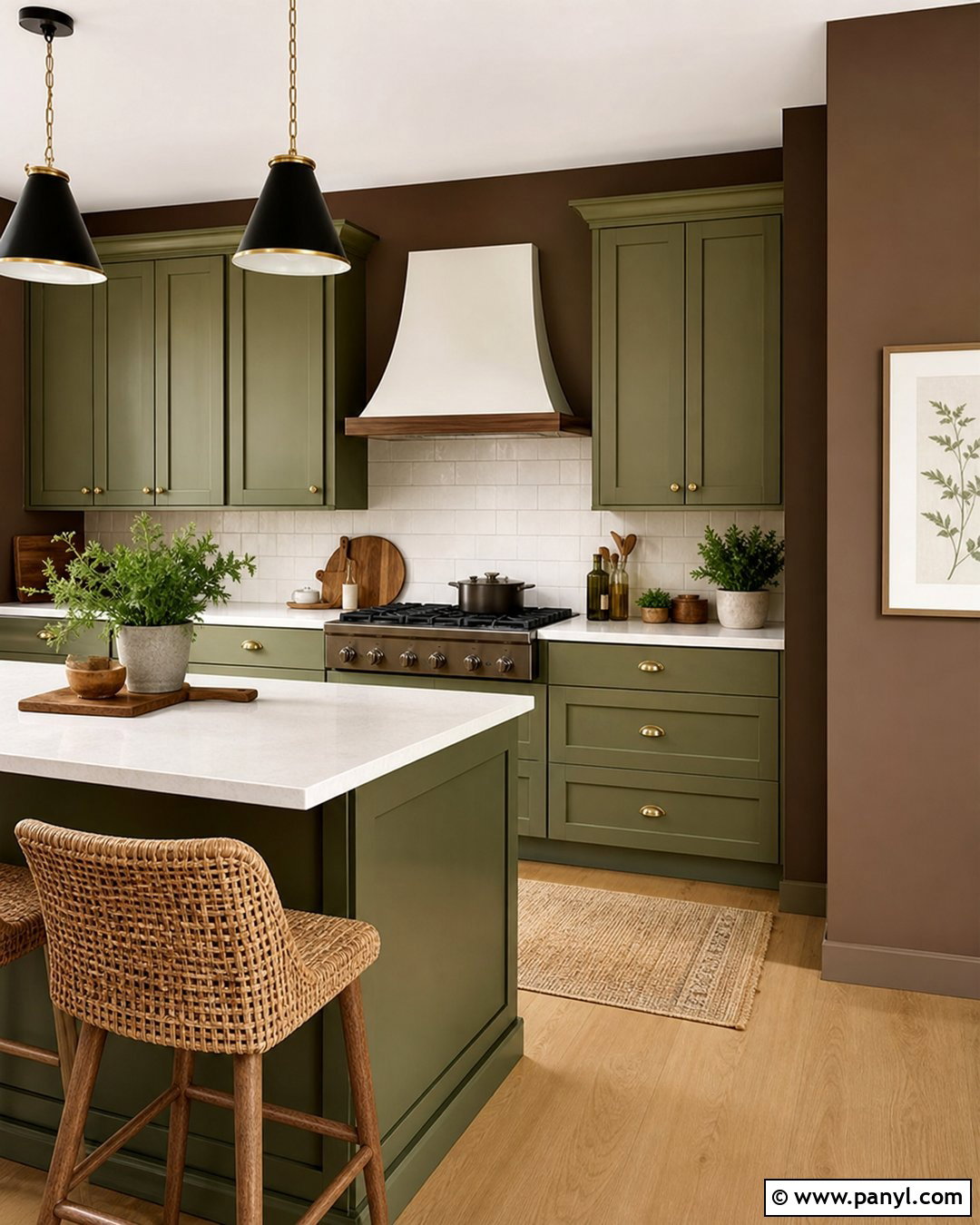 Brown Kitchen Walls With Green Cabinets - 30 Brown Paint Walls
