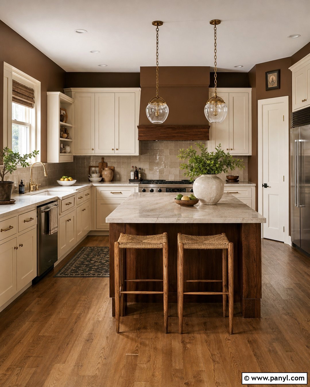 Brown Kitchen With Cream Cabinets - 35 Brown Wall Room Ideas