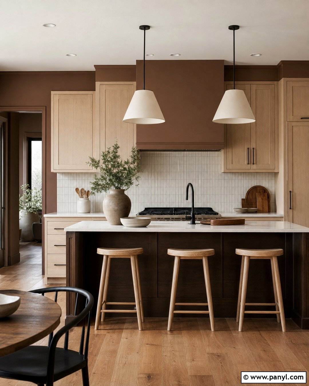 Brown Kitchen With Wood Cabinets - 35 Brown Wall Room Ideas