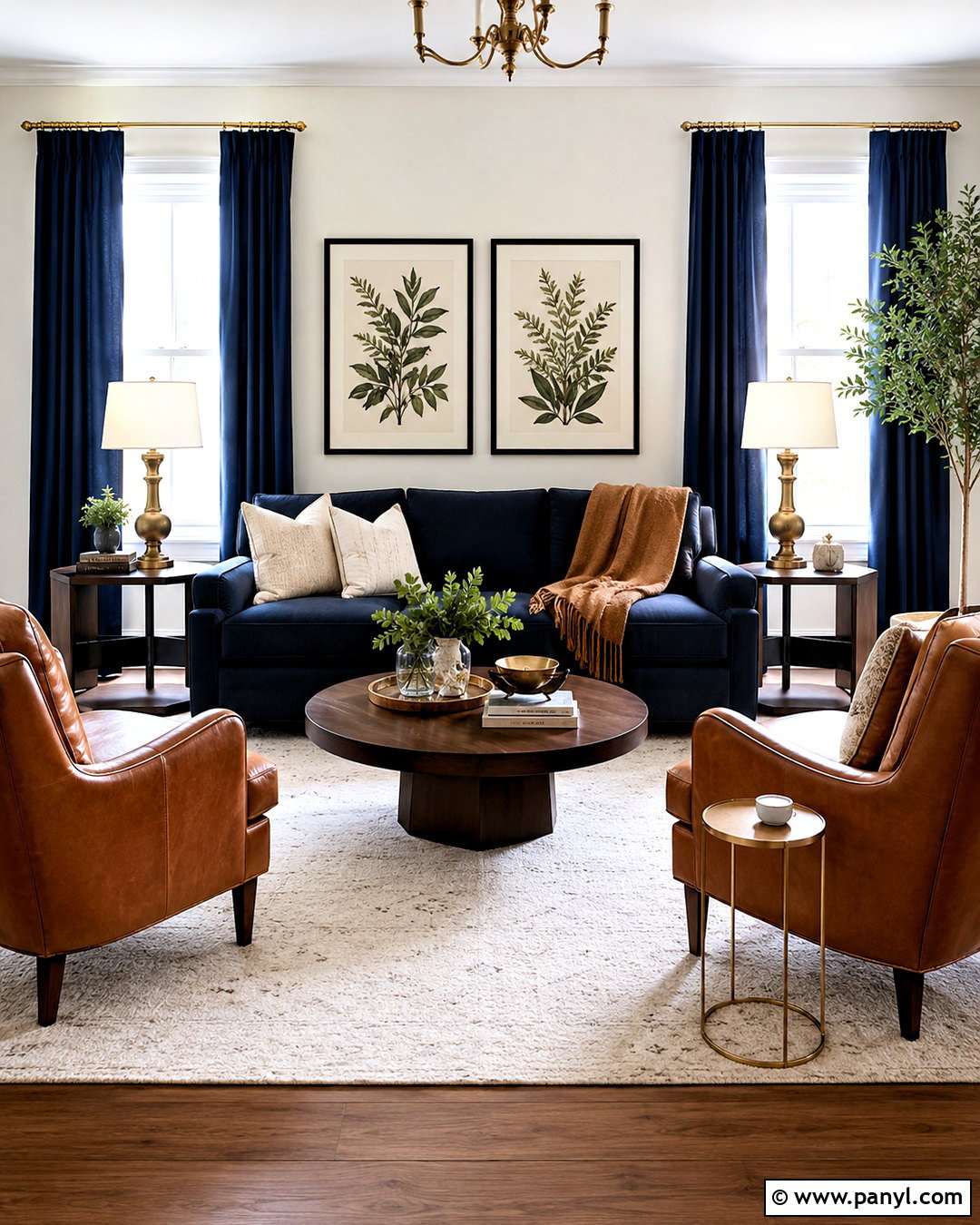 Brown Leather Chairs With Navy Sofa - 20 navy blue and brown living room ideas