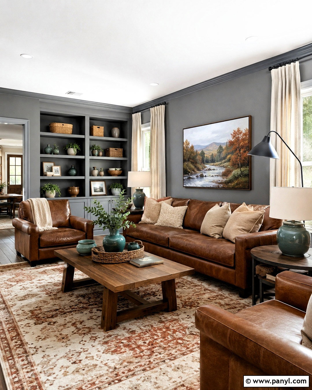 Brown Leather With Grey Walls - 20 What Goes With Grey Walls