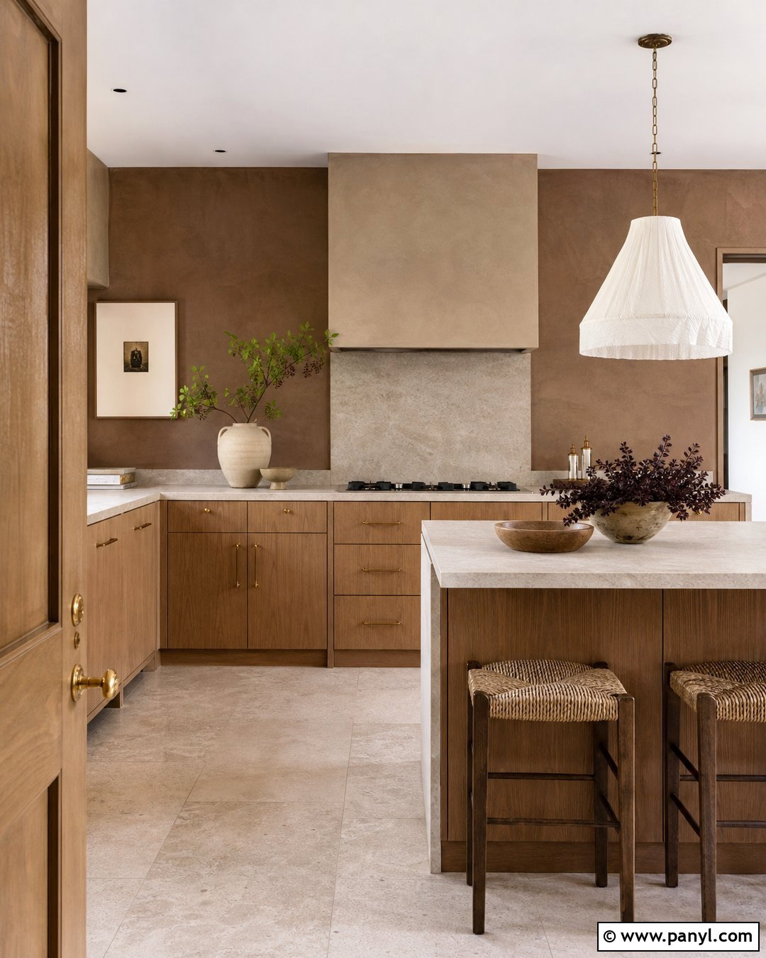 Brown Limewash Kitchen Walls With Travertine - 20 Modern Kitchen With Brown Walls