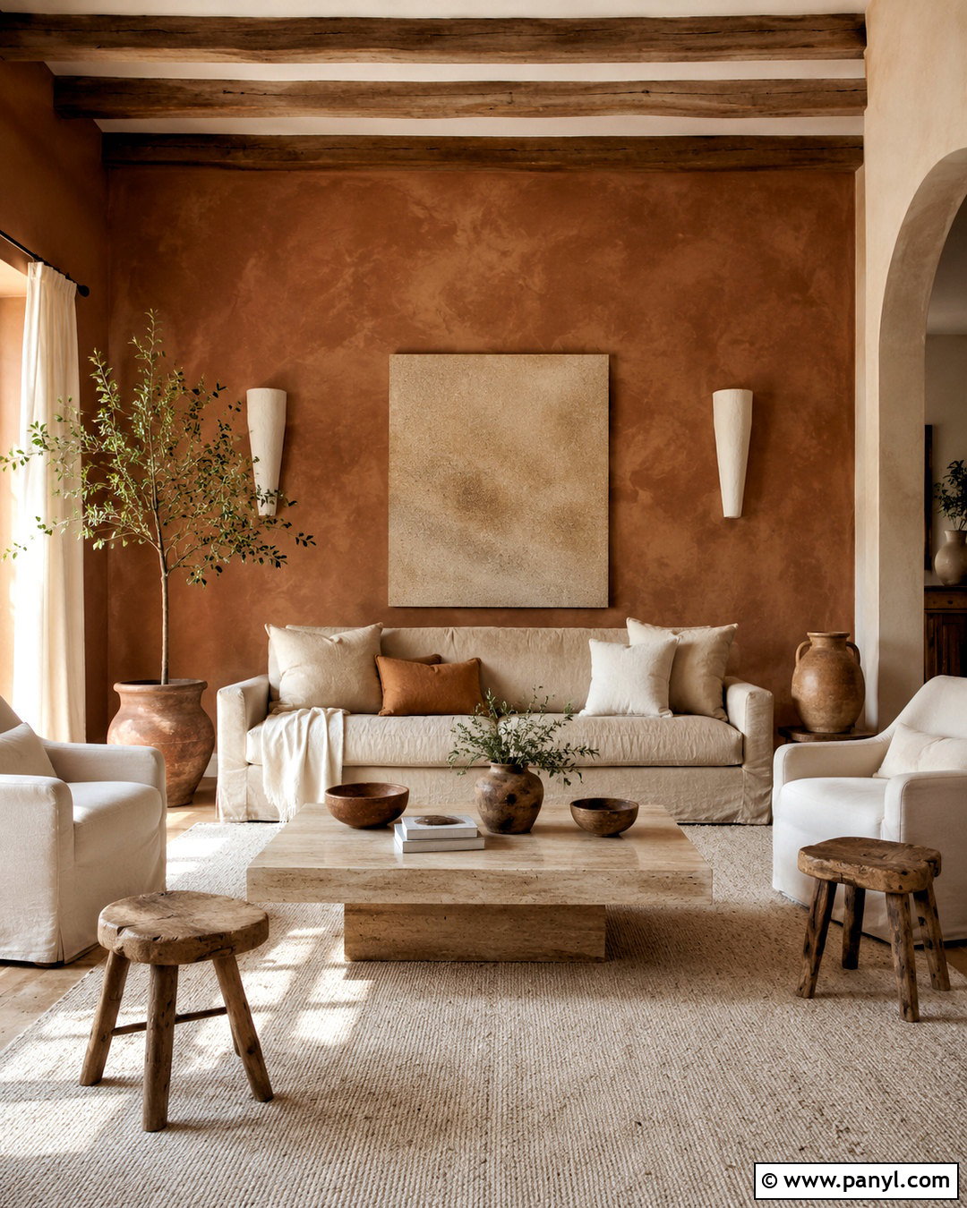 Brown Limewash Living Room Walls With Linen Furniture - 20 brown living room walls