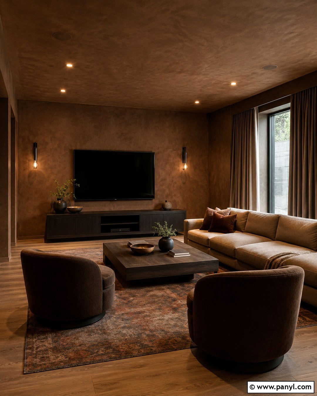 Brown Limewash Media Room - 20 Limewash Painted Walls