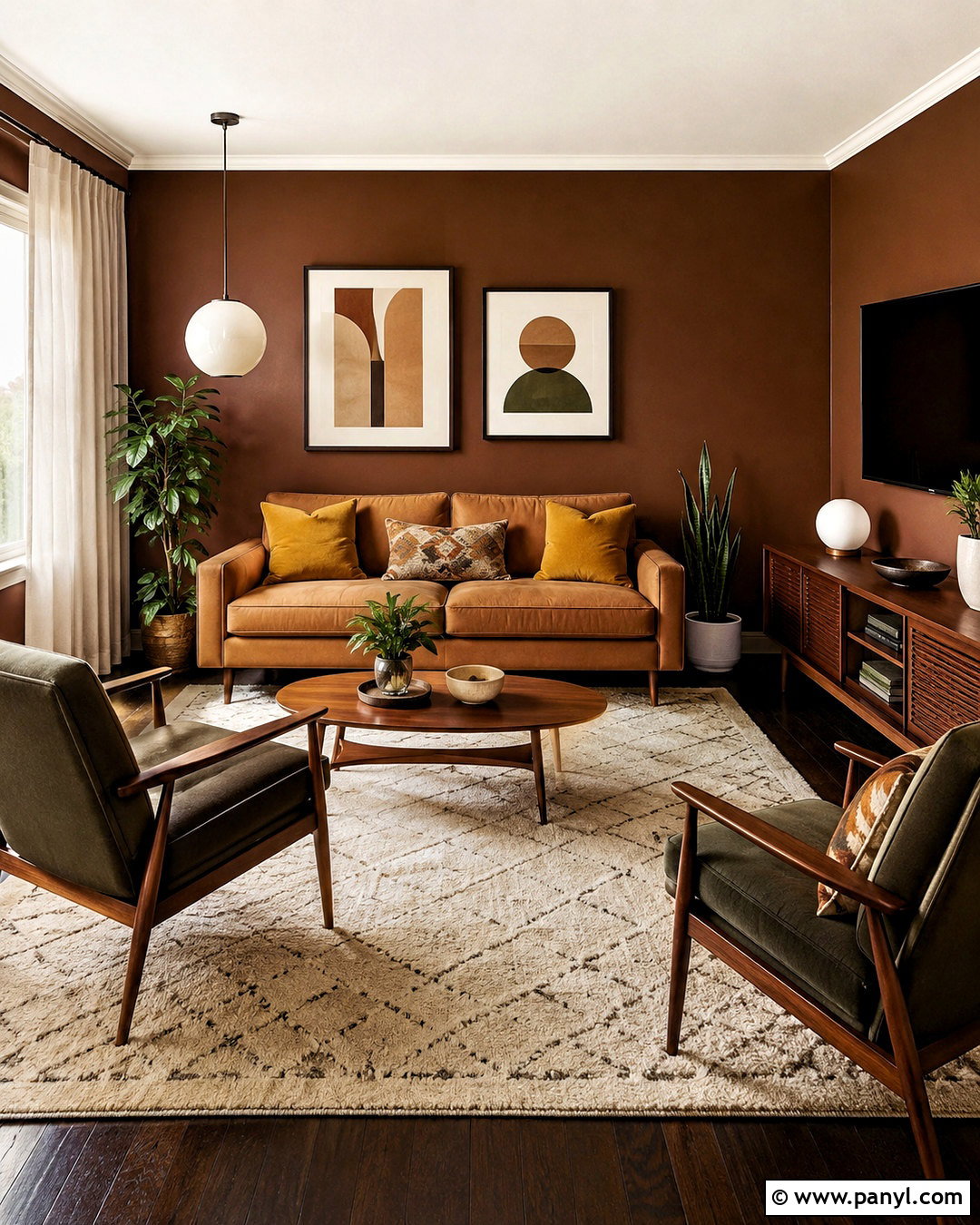 Brown Living Room Walls With Midcentury Furniture - 20 brown living room walls