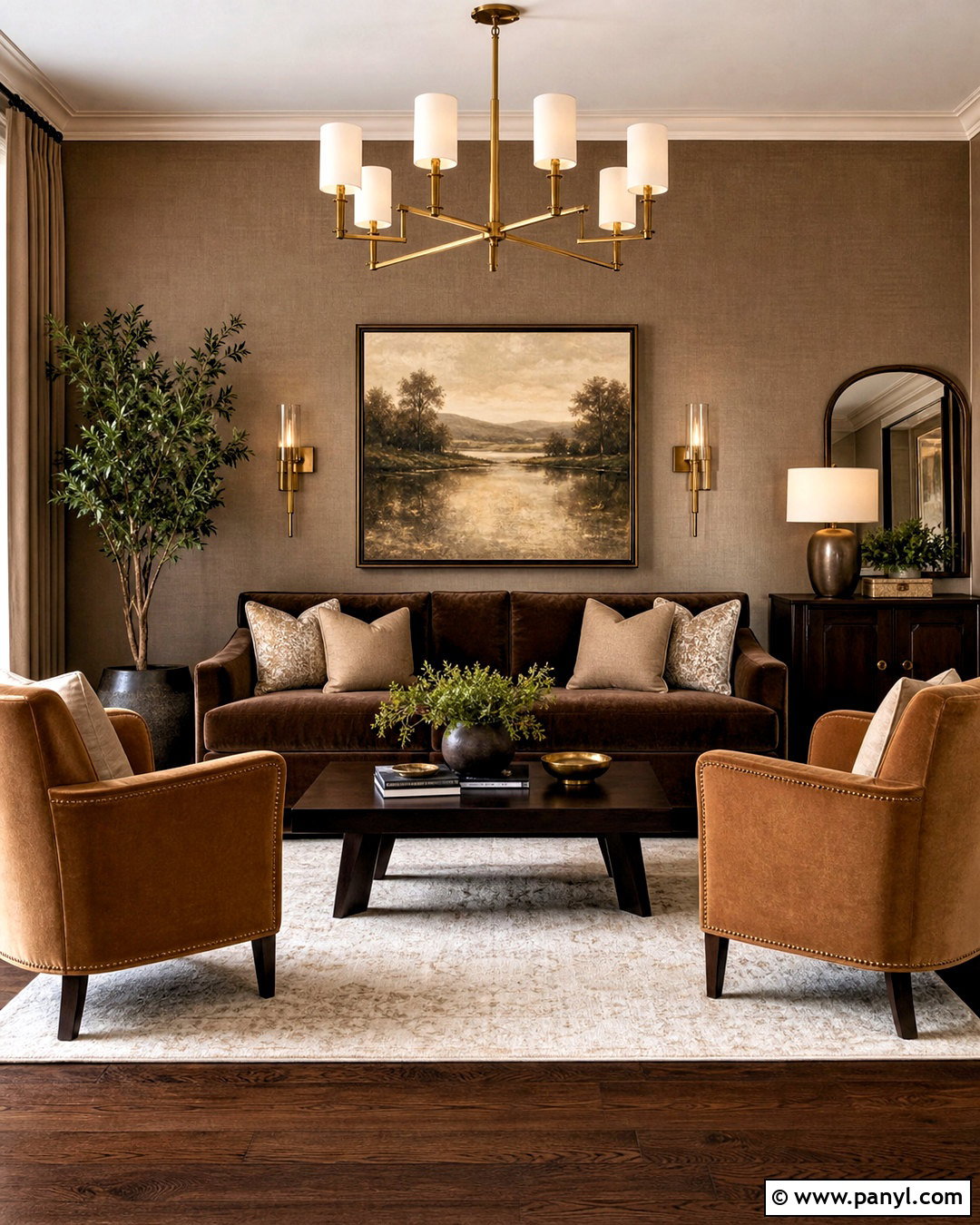 Brown Living Room With Brass Accents - 20 warm brown living room ideas