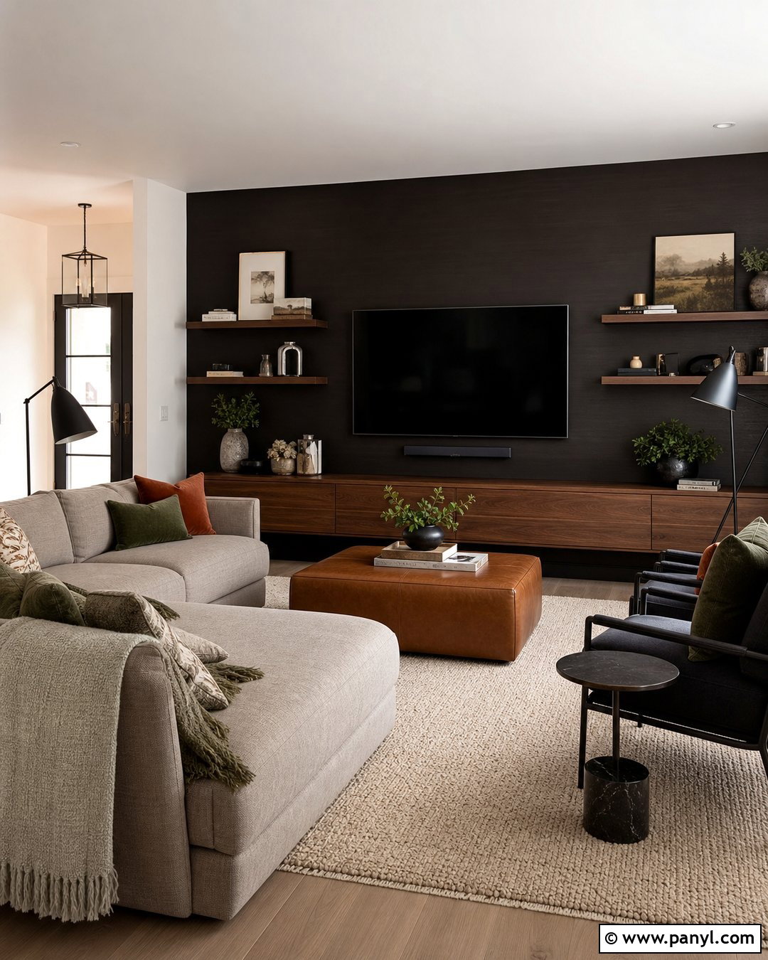 Brown Media Wall Feature Wall - 35 Brown Feature Wall Ideas