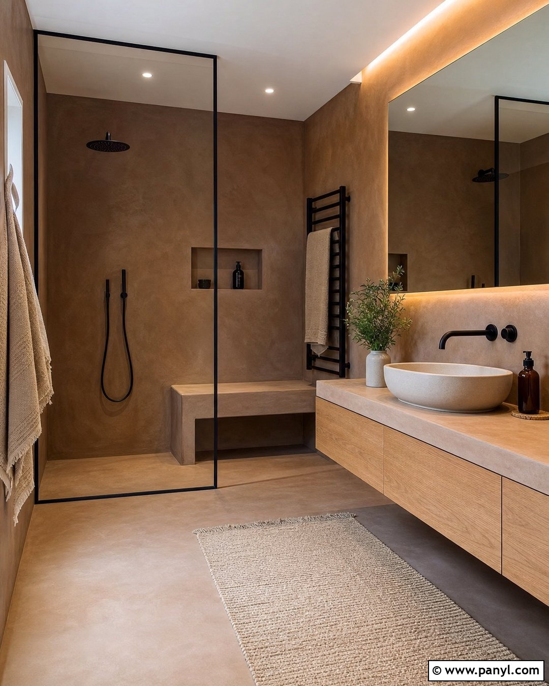 Brown Microcement Bathroom - 20 Brown Textured Wall Bathroom Ideas