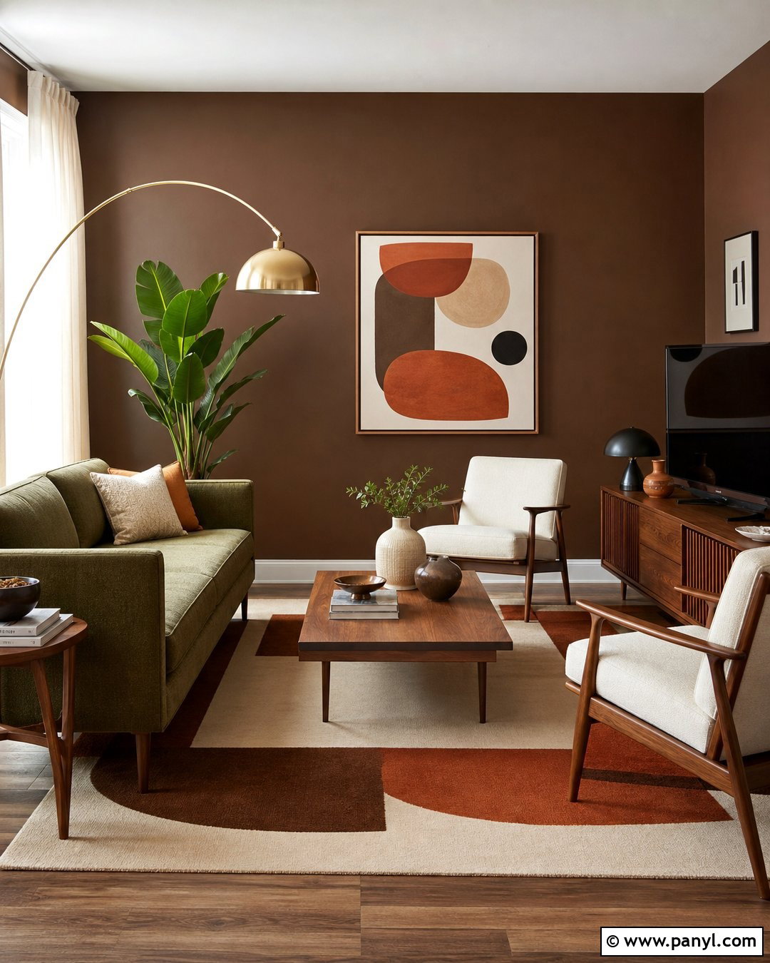 Brown Midcentury Modern Living Room Walls - 30 brown painted walls