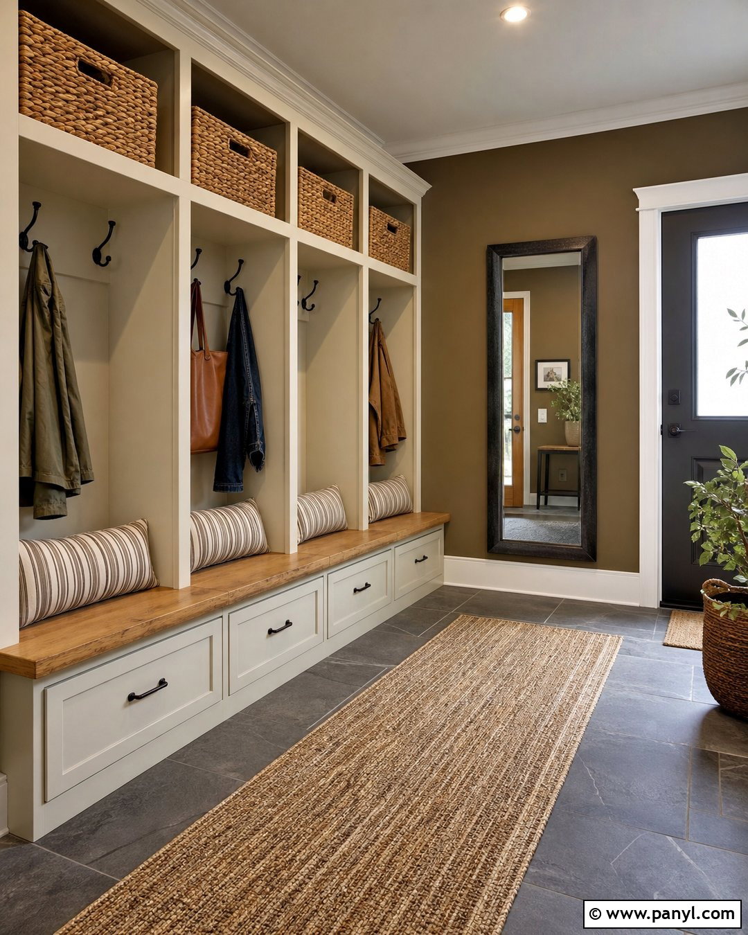 Brown Mudroom - 35 Brown Wall Room Ideas