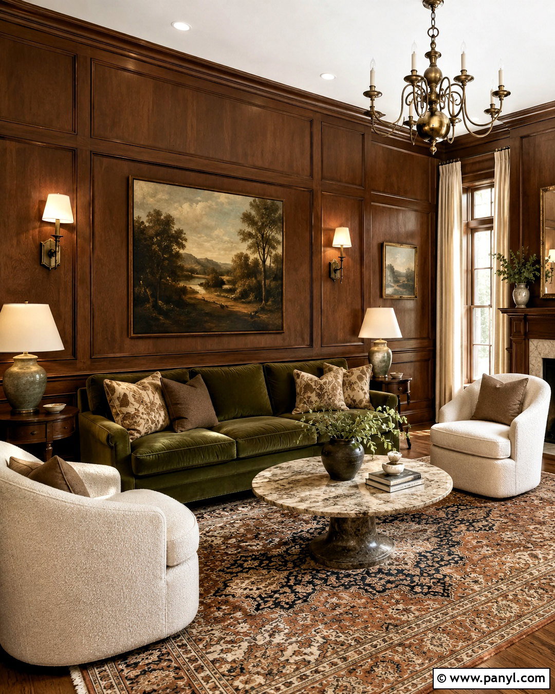 Brown Paneled Living Room Walls With Velvet Sofa - 20 brown living room walls
