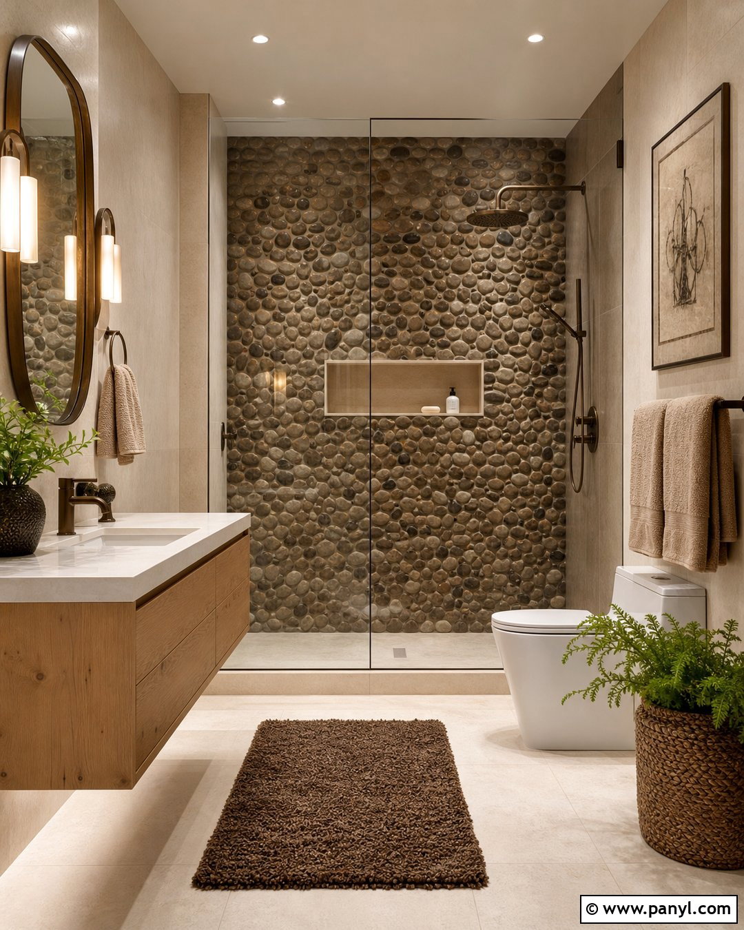 Brown Pebble Wall Bathroom - 20 Brown Textured Wall Bathroom Ideas