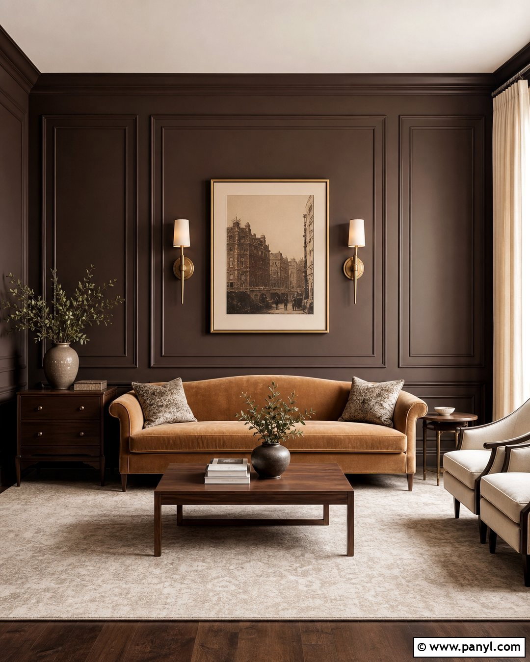 Brown Picture Frame Molding Feature Wall - 35 Brown Feature Wall Ideas
